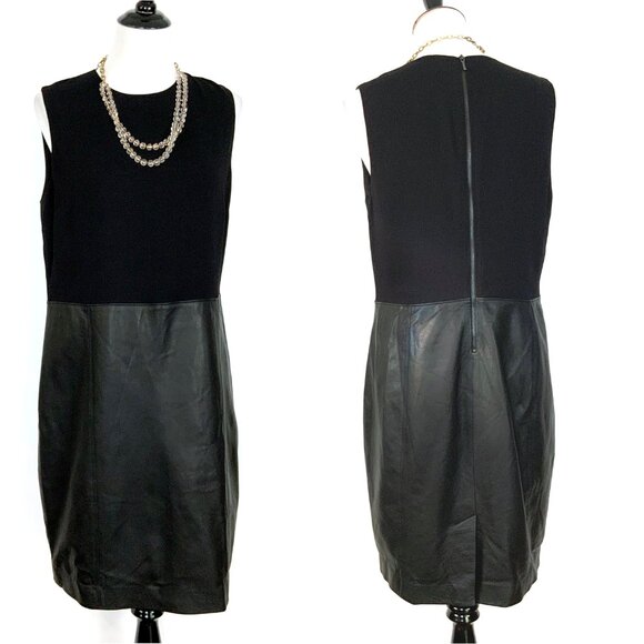Vince Sleeveless Viscose/Leather Sheath Dress Black Size 12 - Picture 2 of 16